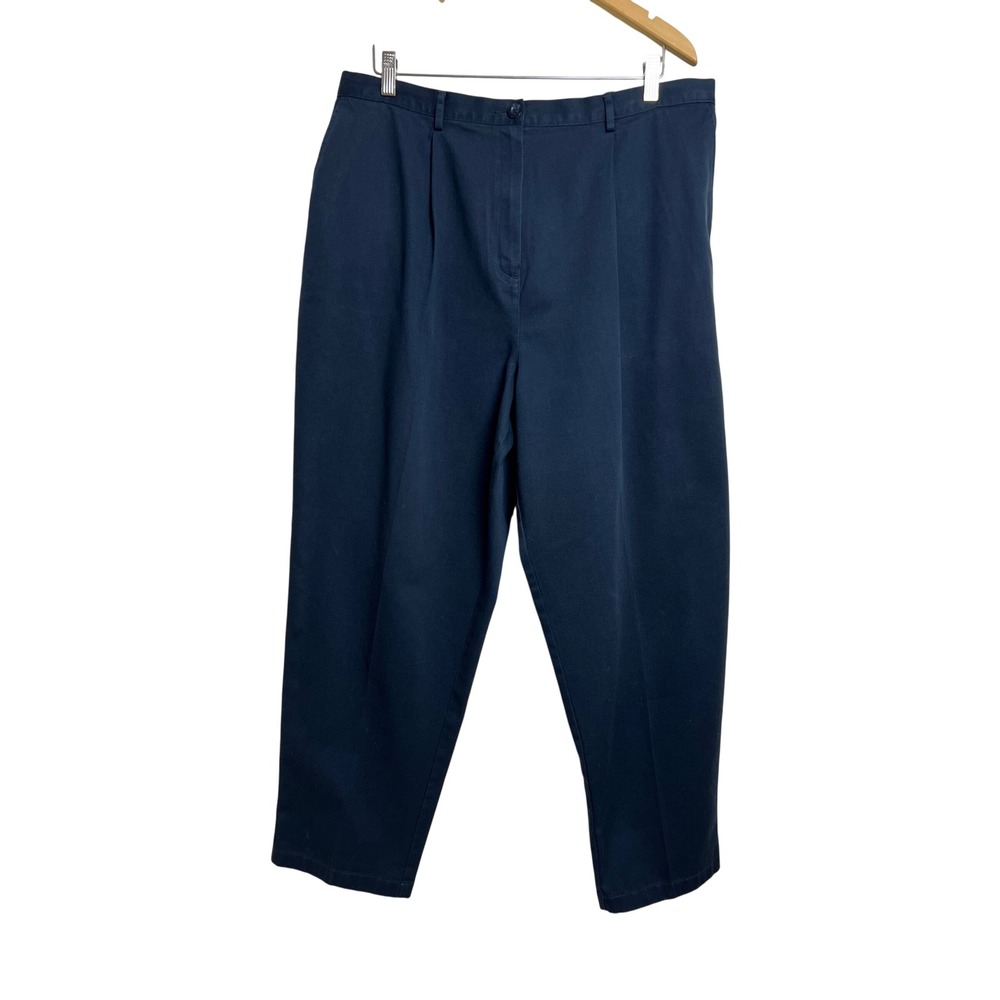 L.L.Bean Chino Pant Women 20W Navy Blue Pleated Original Fit 183649 Trousers E05